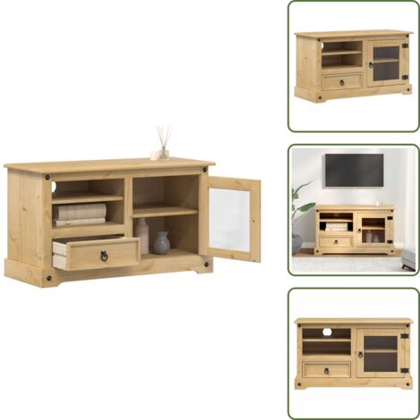 The Living Store Mueble de TV Corona madera maciza de pino 100x45x58 cm - Mueble de corona