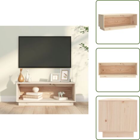 The Living Store Mueble de TV de madera maciza de pino 90x35x35 cm - Madera maciza