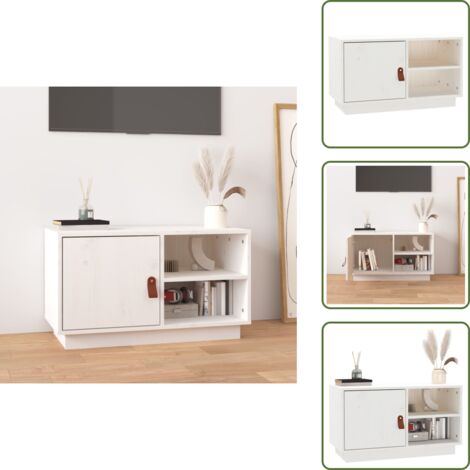 The Living Store Mueble de TV de madera maciza de pino blanco 70x34x40 cm - Madera de pino
