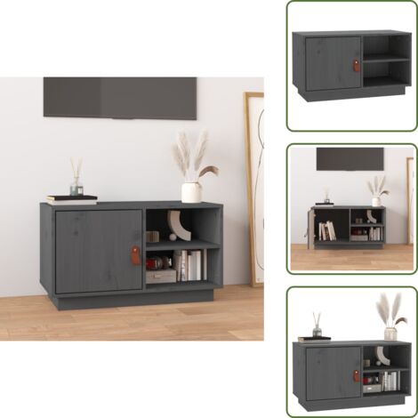 The Living Store Mueble de TV de madera maciza de pino gris 70x34x40 cm - Madera maciza