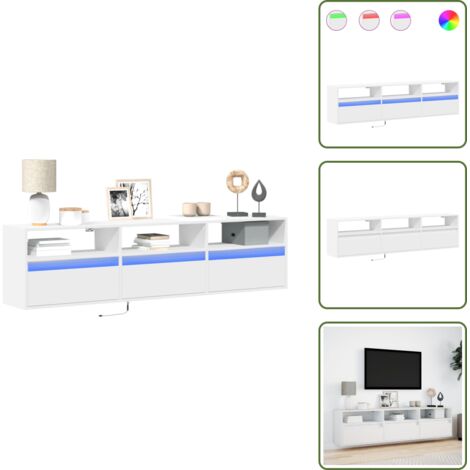 The Living Store Mueble de TV de pared con LED blanco 180x31x45 cm - Armario con LED