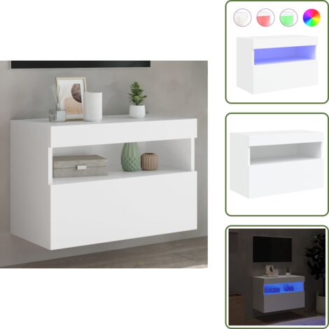 The Living Store Mueble de TV de pared con luces LED blanco 60x30x40 cm - TV