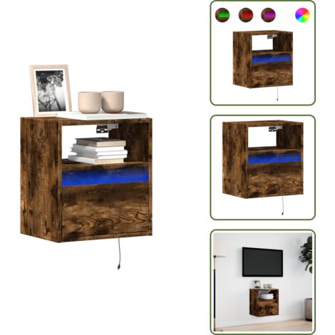 The Living Store Mueble de TV de pared con luces LED roble ahumado 41x31x45 cm - Armario de TV