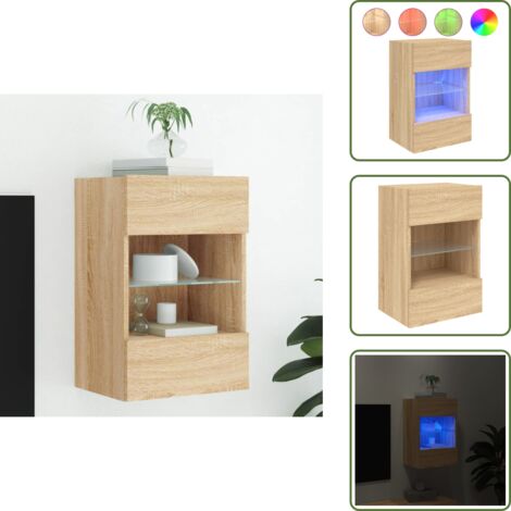 The Living Store Mueble de TV de pared con luces LED roble Sonoma 40x30x60,5 cm - TV