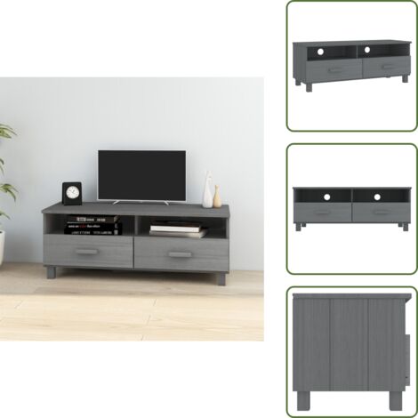 The Living Store Mueble de TV HAMAR madera maciza pino gris oscuro 106x40x40 cm - Mueble de madera