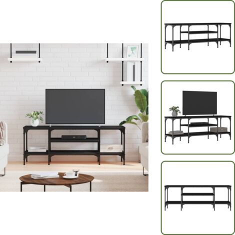 The Living Store Mueble de TV hierro y madera contrachapada negro 121x35x45 cm - Mueble industrial