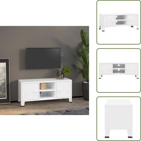 The Living Store Mueble de TV industrial metal blanco 105x35x42 cm - Mueble de TV blanco