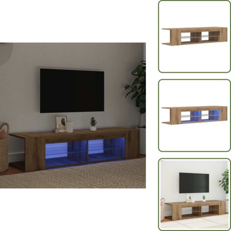 The Living Store Mueble de TV luces LED madera roble artisan 135x39x30 cm - Luz LED RGB