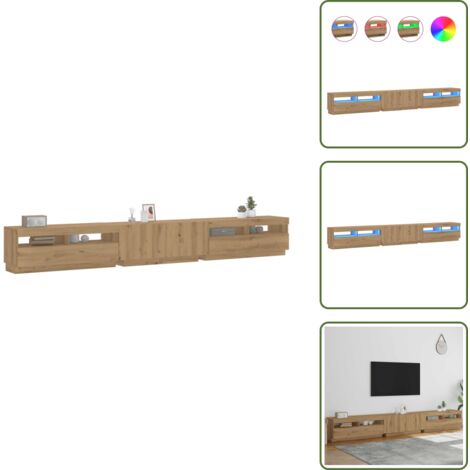 The Living Store Mueble de TV luces LED madera roble artisan 300x35x40 cm - Madera de ingeniería