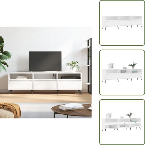 The Living Store Mueble de TV madera contrachapada blanco 150x30x44,5 cm - Madera contrachapada