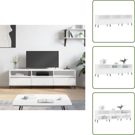 The Living Store Mueble de TV madera contrachapada blanco 150x30x44,5 cm - Madera contrachapada