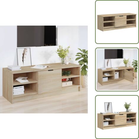 The Living Store Mueble de TV madera contrachapada color roble 102x35,5x36,5 cm - Madera contrachapada