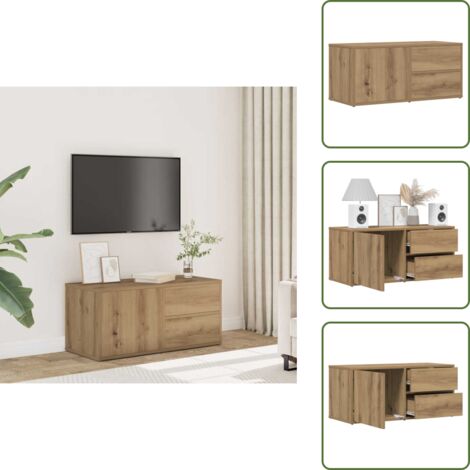The Living Store Mueble de TV madera de ingeniería roble artisan 80x34x35,5 cm - Madera contrachapada