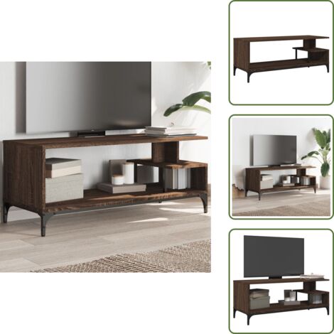 The Living Store Mueble de TV madera de ingeniería y acero marrón 102x40x41 cm - Madera de ingeniería
