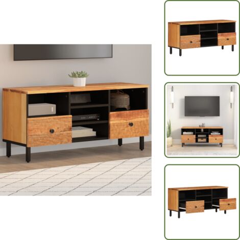 The Living Store Mueble de TV madera maciza de acacia 100x33x46 cm - Madera de acacia