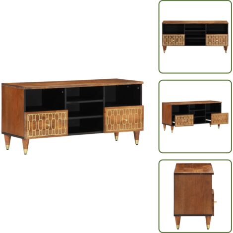 The Living Store Mueble de TV madera maciza de mango 100x33x46 cm - Madera de mango