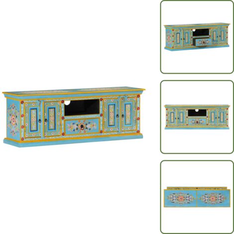 The Living Store Mueble de TV madera maciza de mango azul 110x30x40 cm - Madera maciza