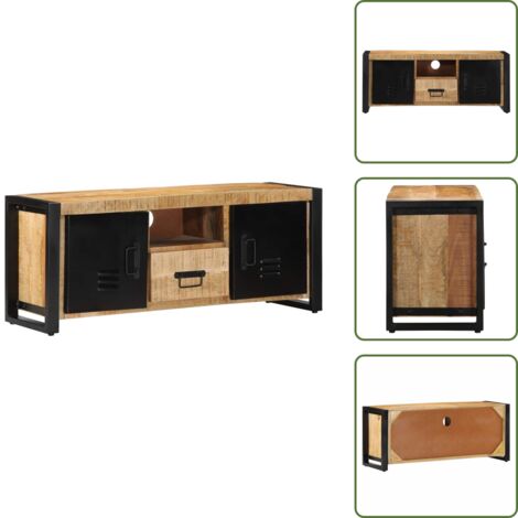 The Living Store Mueble de TV madera maciza de mango rugosa 100x30x40 cm - Madera maciza