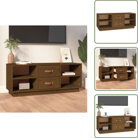 The Living Store Mueble de TV madera maciza de pino marrón miel 100x34x40 cm - Madera maciza