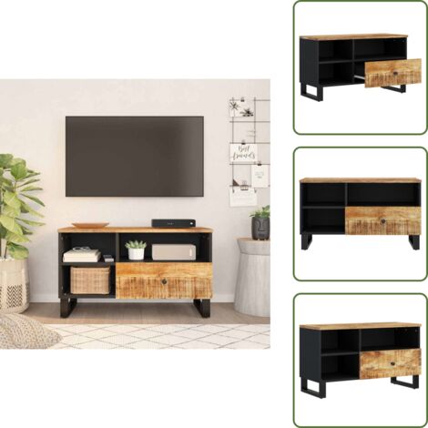 The Living Store Mueble de TV madera mango y madera contrachapada 80x33x46 cm - Madera mango