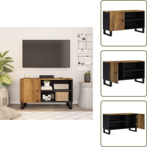 The Living Store Mueble de TV madera mango y madera contrachapada 80x33x46 cm - Madera mango