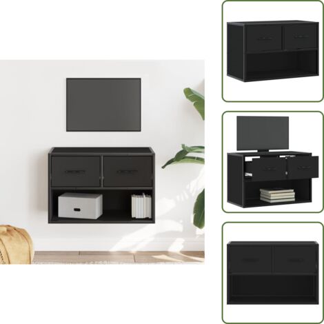 The Living Store Mueble de TV metal y madera de ingeniería negro 60x31x39,5 cm - Mueble de pared