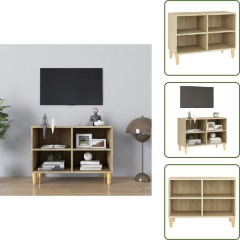 The Living Store Mueble de TV patas de madera maciza roble Sonoma 69,5x30x50cm - Mesita de noche