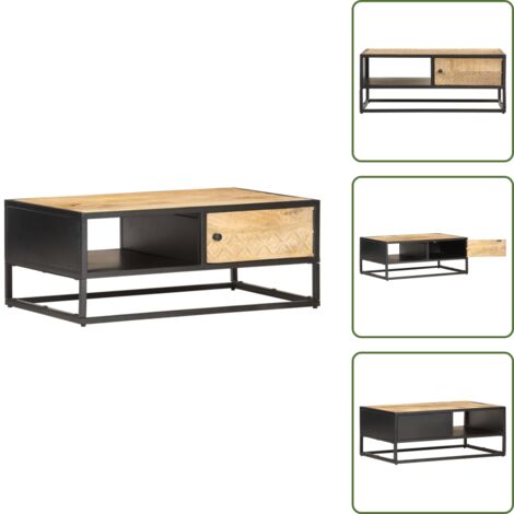 The Living Store Mueble de TV puerta tallada madera de mango rugosa 90x55x36 cm - Muebles de madera