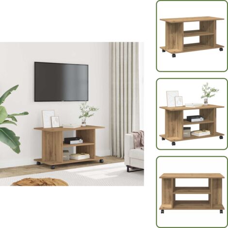 The Living Store Mueble de TV ruedas madera ingeniería roble artisan 80x40x45 cm - Mueble de sala