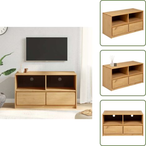 The Living Store Mueble de TV SAUDA madera maciza pino color roble 99x43x55 cm - Madera maciza