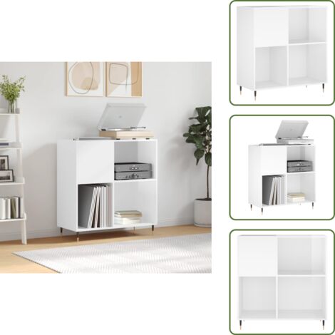 The Living Store Mueble discos madera contrachapada blanco brillo 84,5x38x89 cm - Almacenamiento de vinilos