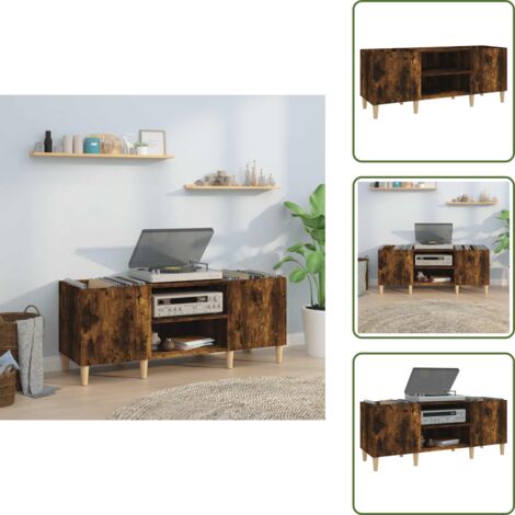 The Living Store Mueble discos madera contrachapada roble ahumado 121x38x48 cm - Armario para vinilos