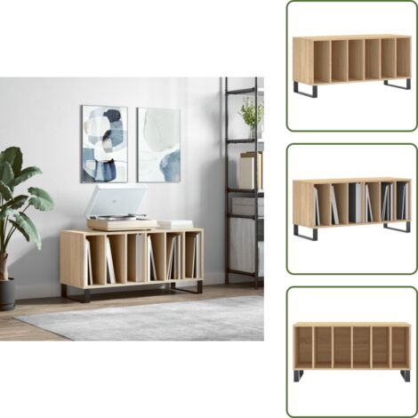 The Living Store Mueble discos madera contrachapada roble Sonoma 100x38x48 cm - Almacenamiento de vinilos