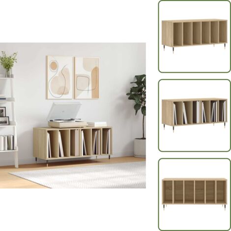 The Living Store Mueble discos madera contrachapada roble Sonoma 100x38x48 cm - Almacenamiento de vinilos