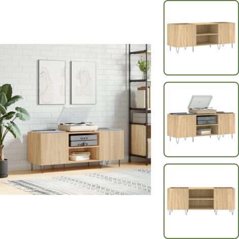 The Living Store Mueble discos madera contrachapada roble sonoma 121x38x48 cm - Almacenamiento de vinilos