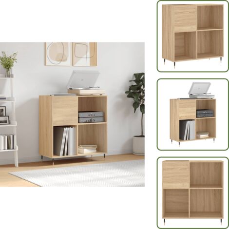 The Living Store Mueble discos madera contrachapada roble Sonoma 84,5x38x89 cm - Almacenamiento de vinilos