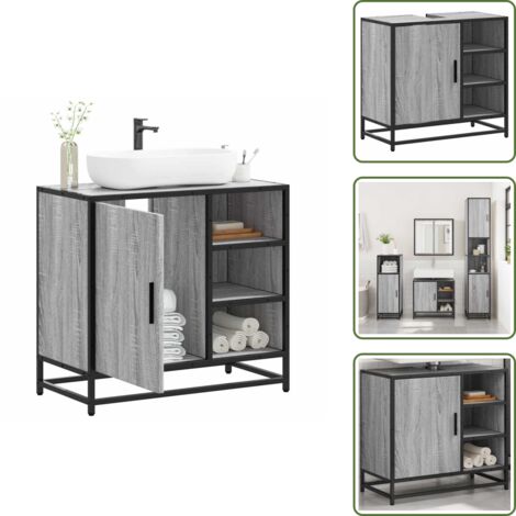 The Living Store Mueble lavabo baño madera contrachapada sonoma gris 65x33x60 cm - Lavabo