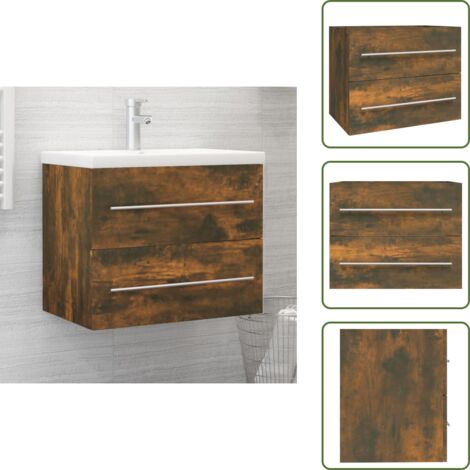 The Living Store Mueble lavabo madera contrachapada roble ahumado 60x38,5x48 cm - Mueble de baño