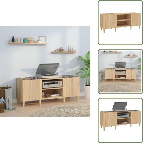 The Living Store Mueble para discos de madera de roble Sonoma 121x38x48 cm - Mueble para vinilos