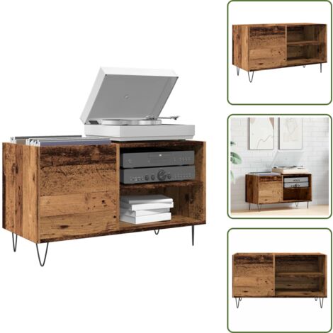 The Living Store Mueble para discos madera ingeniería envejecida 84,5x38x48 cm - Almacenamiento de vinilos