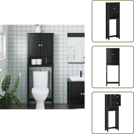 The Living Store Mueble para inodoro BERG madera maciza negro 60x27x164,5 cm - Mueble de almacenaje