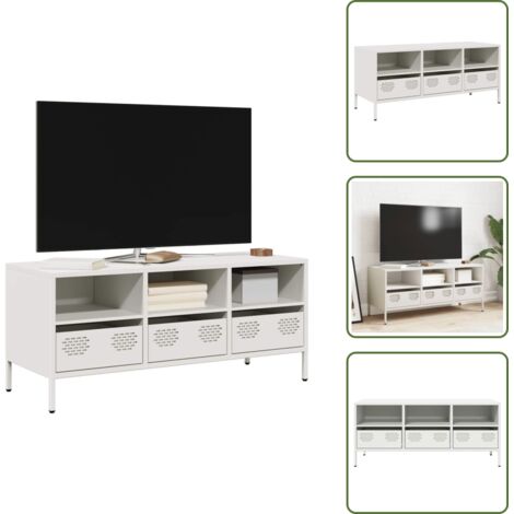 The Living Store Mueble para TV acero laminado en frío blanco 101,5x39x43,5 cm - Acero laminado en frío