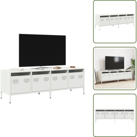The Living Store Mueble para TV acero laminado en frío blanco 135x39x43,5 cm - Mueble para tv