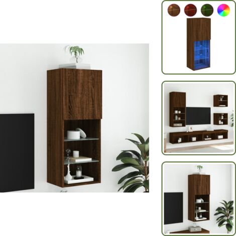 The Living Store Mueble para TV con luces LED roble marrón 40,5x30x102 cm - Luz LED