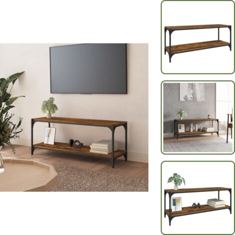 The Living Store Mueble para TV contrachapada y acero roble ahumado 100x33x41 cm - Mueble industrial