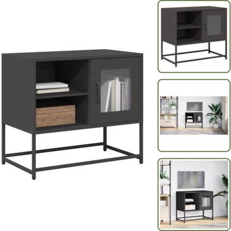 The Living Store Mueble para TV de acero negro 68x39x60,5 cm - Mueble de TV