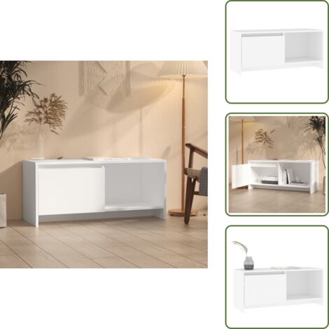 The Living Store Mueble para TV de madera contrachapada blanco 90x35x40 cm - Mueble bajo para TV