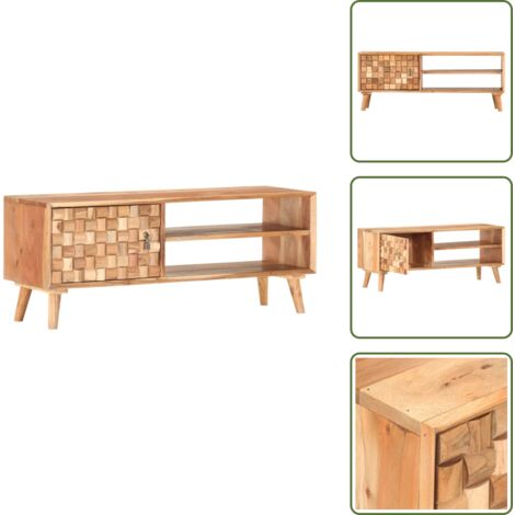 The Living Store Mueble para TV de madera maciza de acacia 100x30x40 cm - Armario de almacenaje