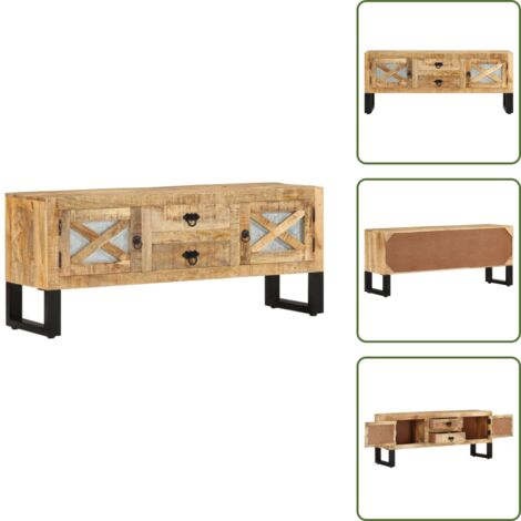 The Living Store Mueble para TV de madera maciza de mango rugosa 110x30x45 cm - Madera de mango rugosa