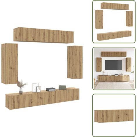 The Living Store Mueble para TV de pared madera contrachapada artesanal 6 piezas - Muebles de pared
